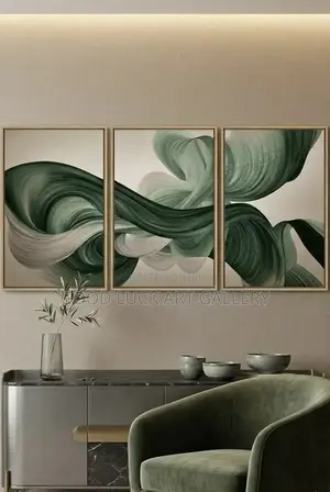 Green Abstract Waves Lines Framed Canvas