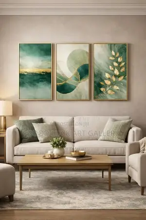 Green Abstract Waves Lines Framed Canvas