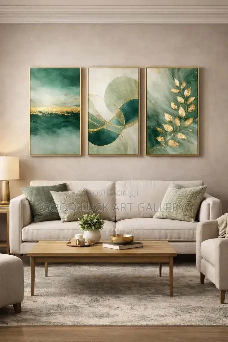 Green Abstract Waves Lines Framed Canvas