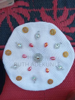 Ladies Handmade Crochet Beret With Stones and Flowers