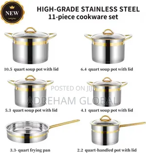 11-Piece Stainless Steel Cookware Set potGold Accents,Home Restaurant