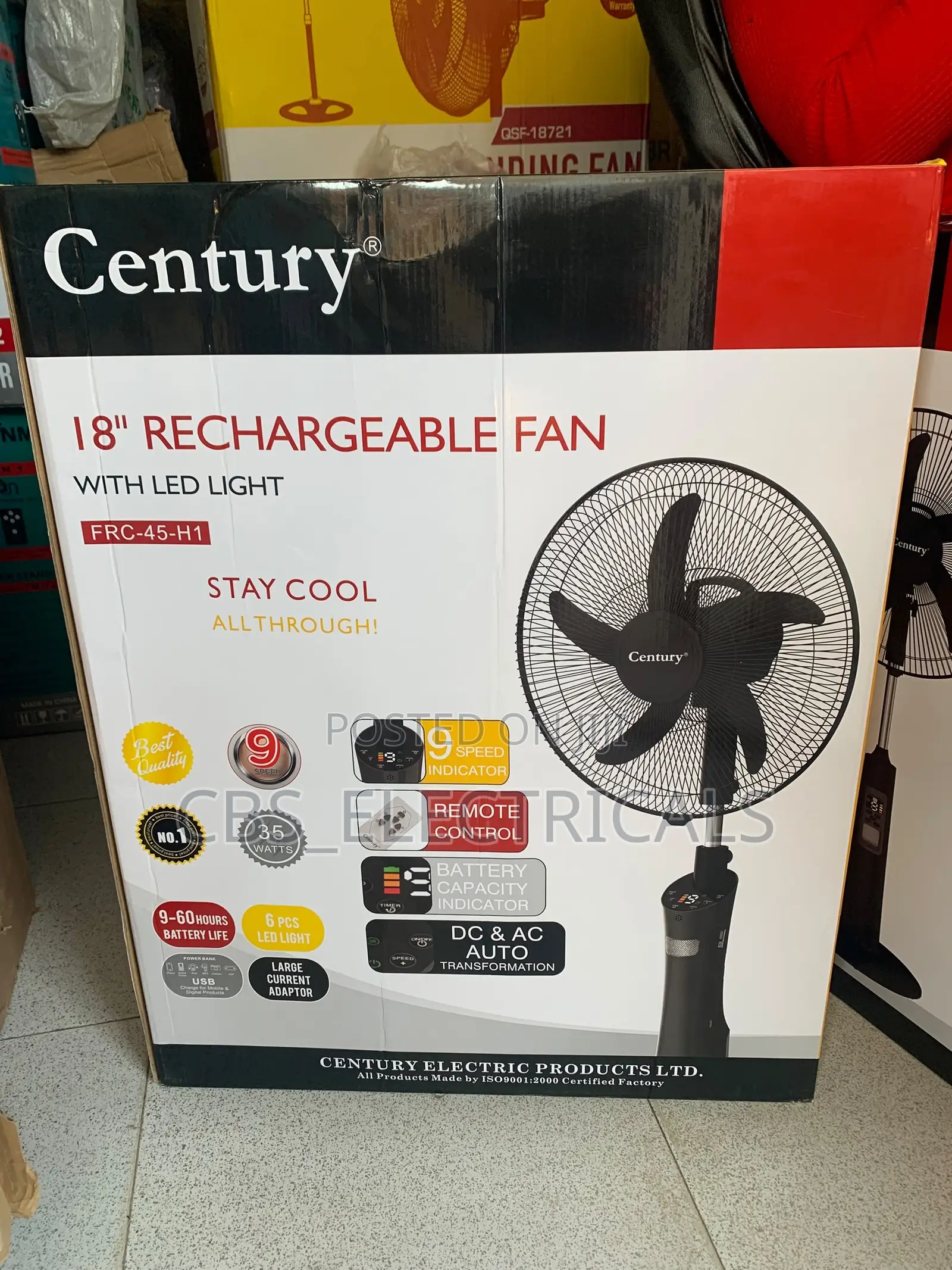 Century 18" Rechargeable Standing Fan With LED Light