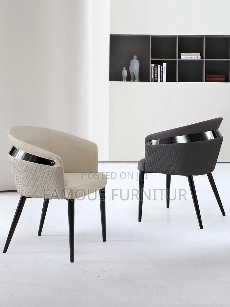 Modern Barrel-Back Dining Chairs Feature Smooth Leather Upholstery