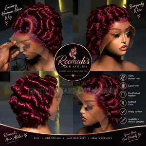 Luxury Burgundy Curly Human Hair Wig | Lace Front | Ready to Wear