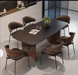 Luxury 6-Seater Executive Dining Table Set With Curved Leather Chairs