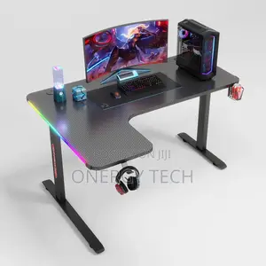 RGB L-Shaped Gaming Desk Table 1.4 Meters (4.6ft) - In Black and White