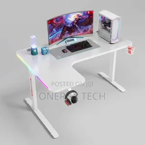 RGB L-Shaped Gaming Desk Table 1.4 Meters (4.6ft) - In Black and White