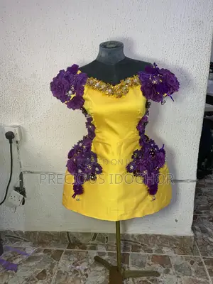 Luxury Yellow Purple Floral Designer Gown