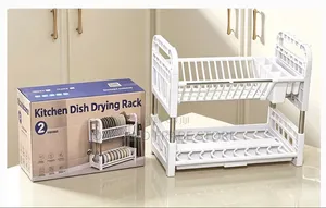 2 Tiers Layer Plastic Dish Plate Drainer Rack