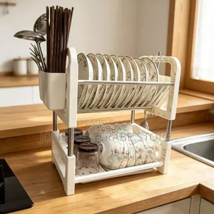 2 Tiers Layer Plastic Dish Plate Drainer Rack