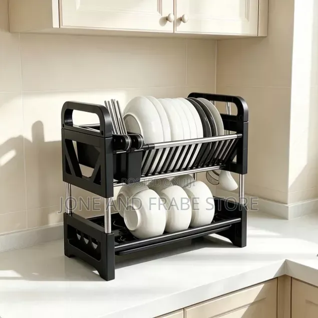 2 Tiers Layer Plastic Dish Plate Drainer Rack