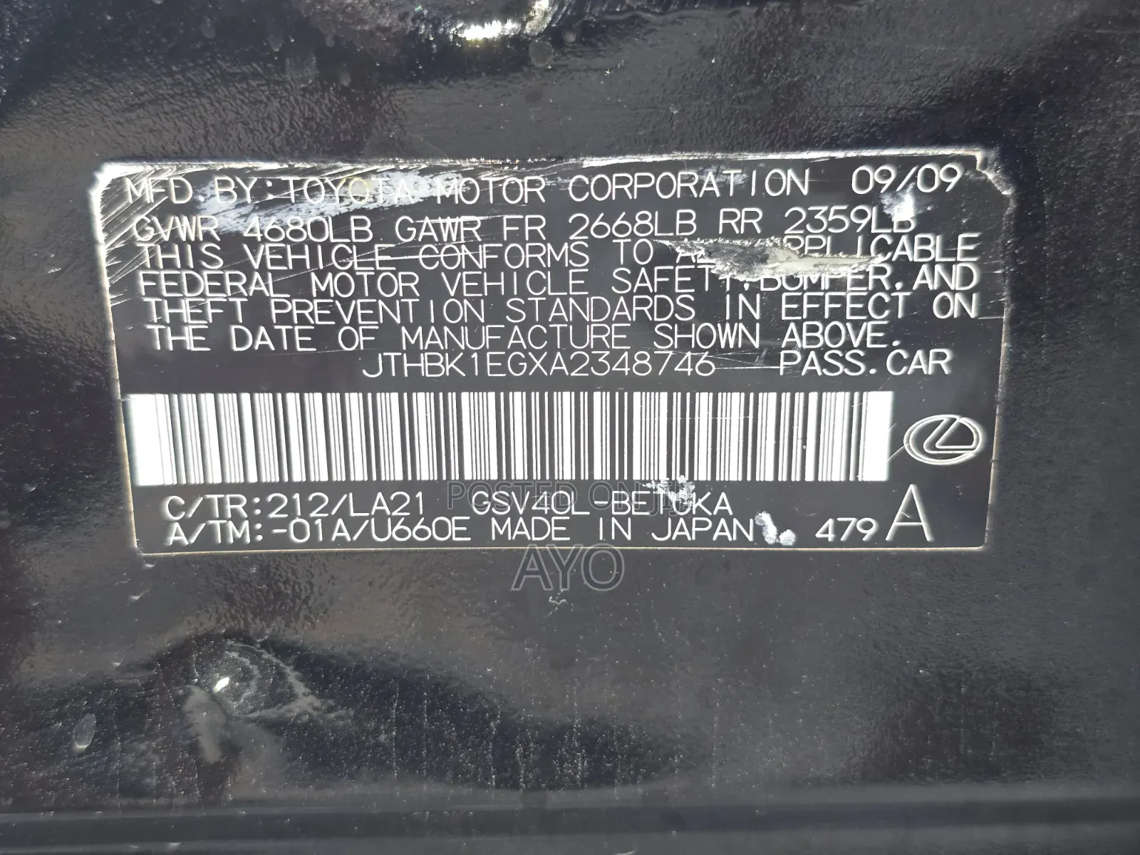 Lexus ES 350 2010 Black