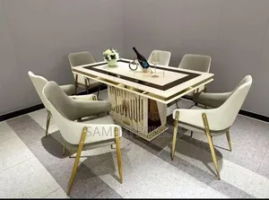Classic Modern Quality Dining Set With 6 Luxury Chairs