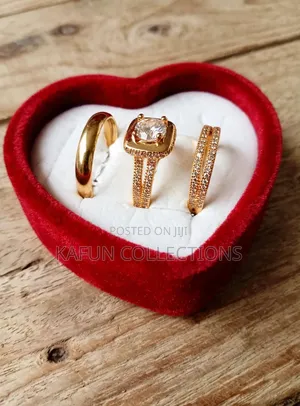 Non-Fading. Gold Titanium Steel and Cubic Zirconia Couples Ring Set