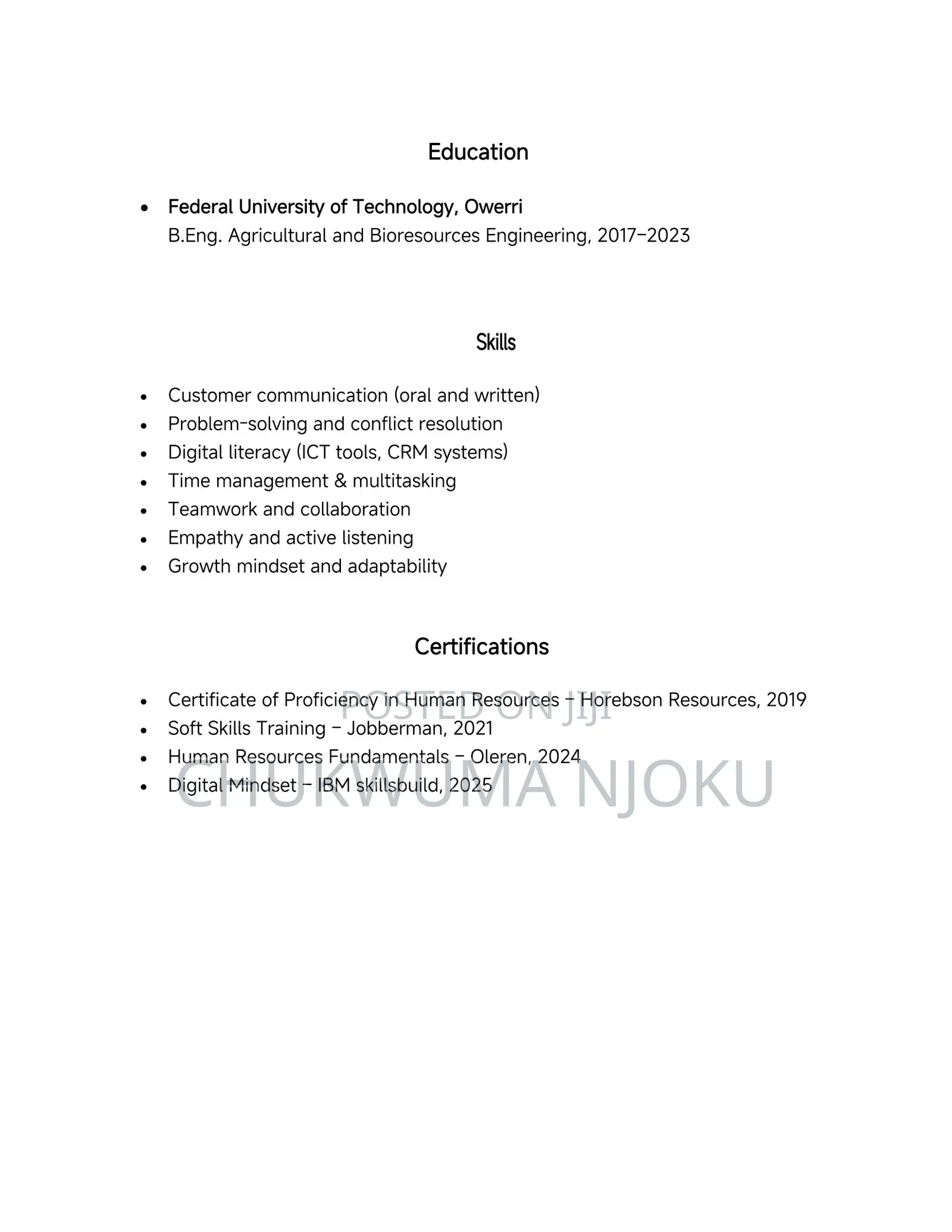 Part-Time Weekend CV