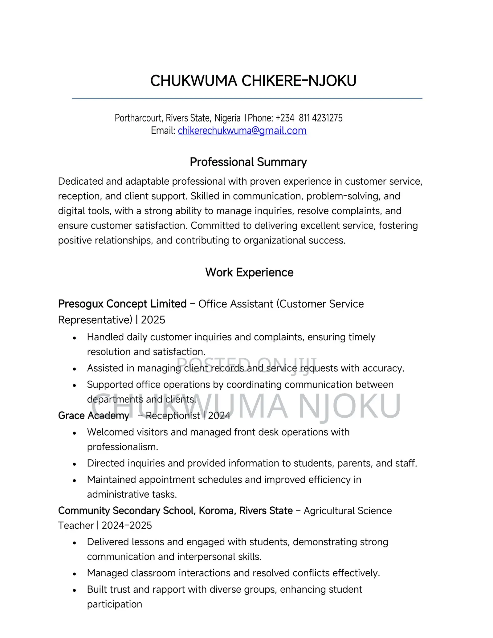 Part-Time Weekend CV
