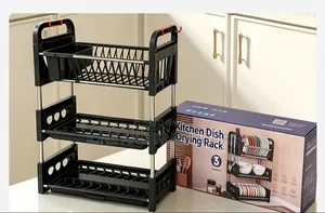 3 Layers/Tiers Plastic and Stainless Steel Plate Dish Rack Drainer