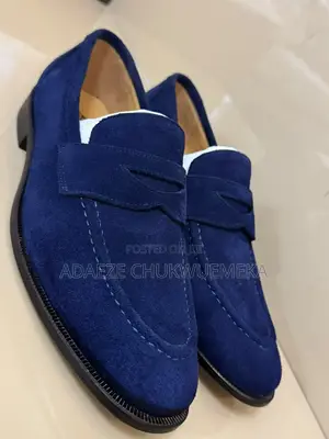 Premium Navy Blue Suede-Style Loafers