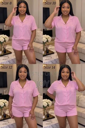 Pink Short Sleeve Button-Down Pajama Set for Women