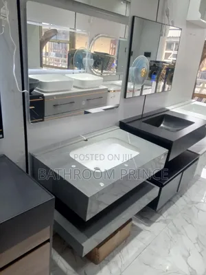 Grey and White Single Bowl Vanity Basin With LED Mirror