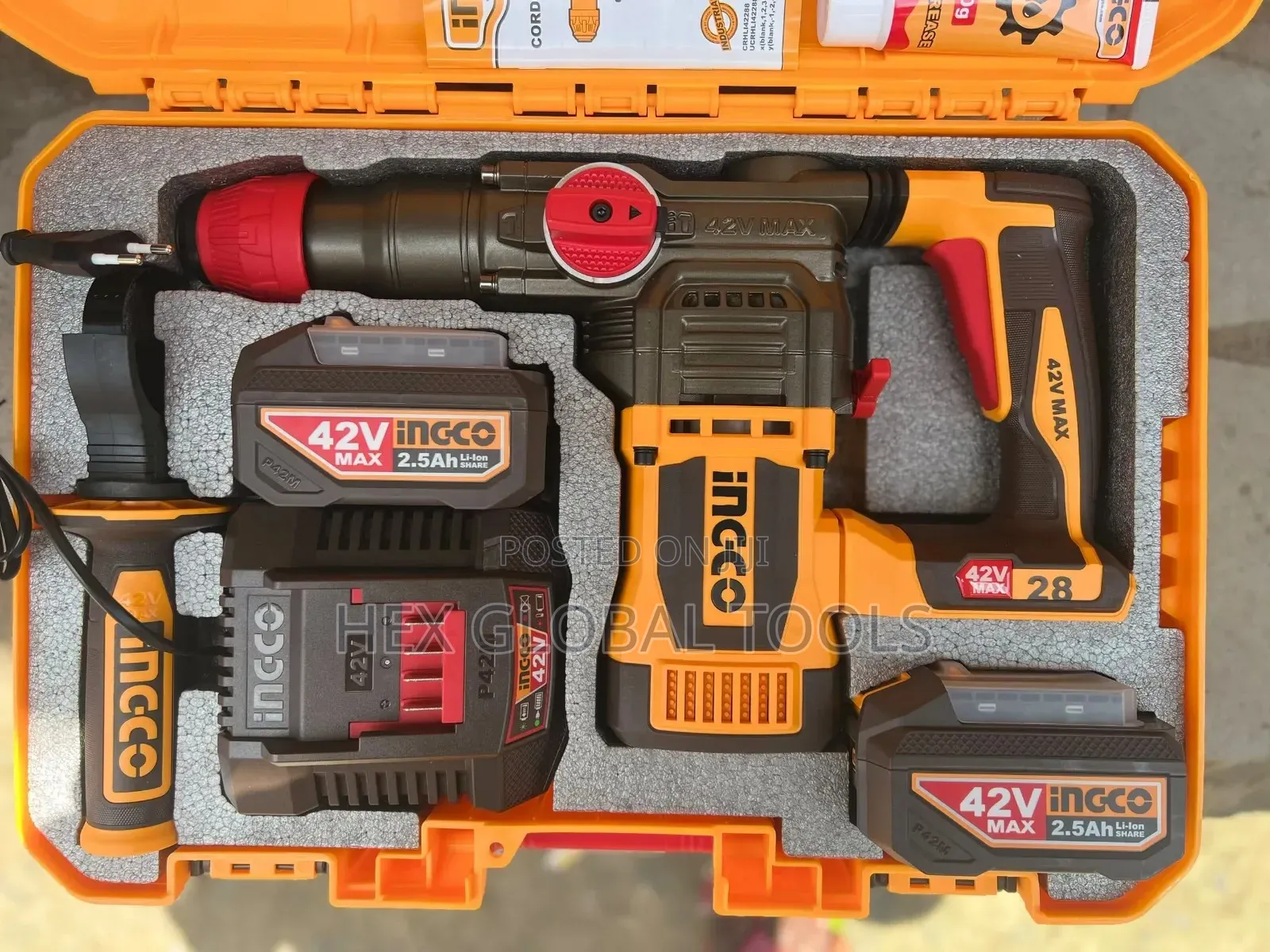 Ingco 42v Max Cordless Heavy-Duty Rotary Hammer Drilling Machine