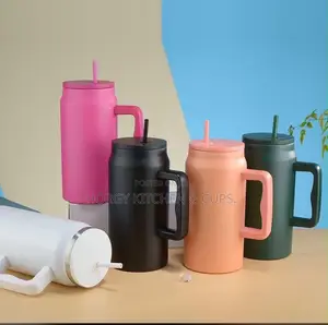 Large Insulated Tumbler Cup With Handle & Straw