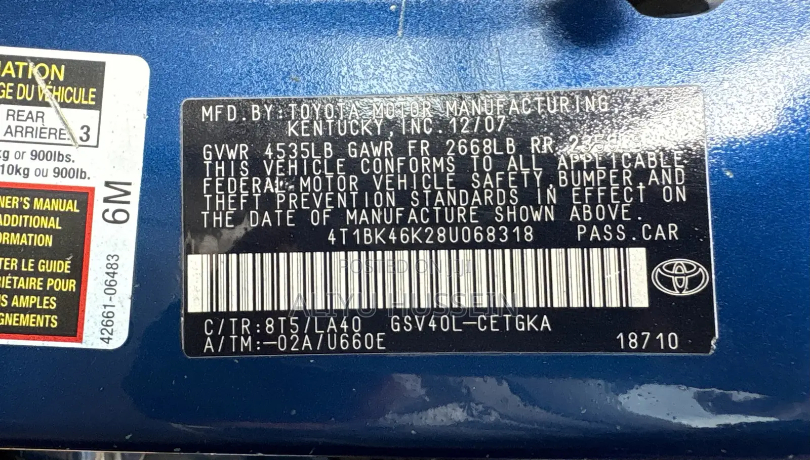 Toyota Camry 2008 Blue