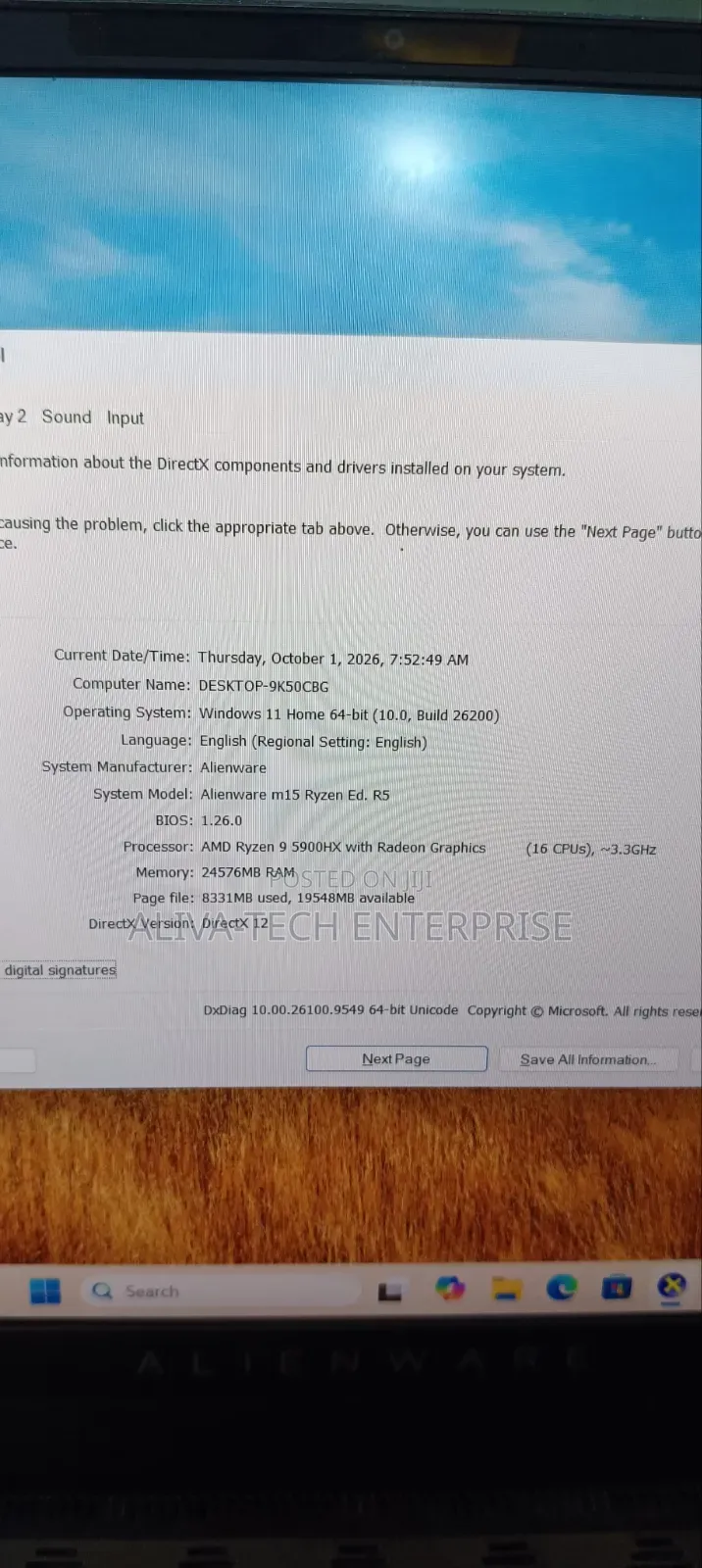 Laptop Alienware M15 R6 24GB AMD Ryzen 9 SSD 1T
