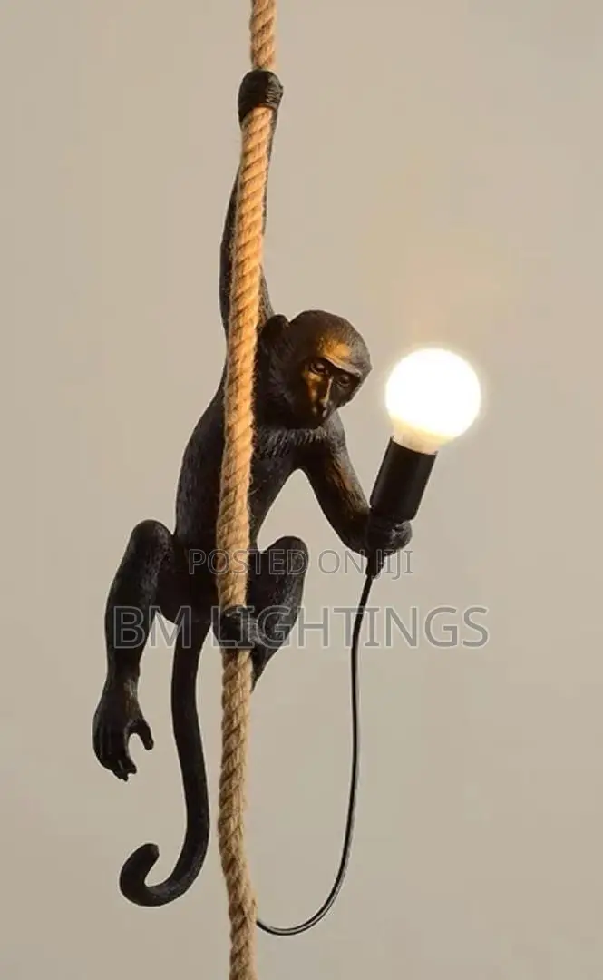 Monkey Pendant Light - Hemp Rope Hanging Light