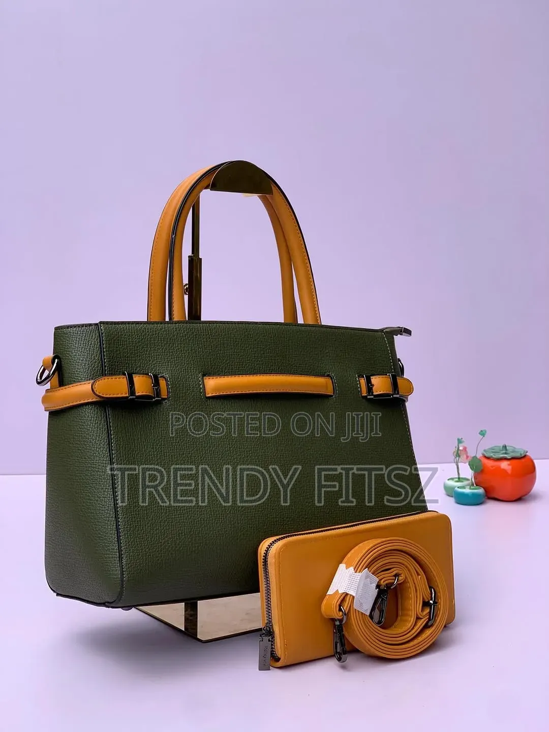 Classy Black Leather Handbag With Wallet & Shoulder Strap