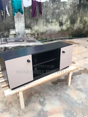 Black and Caprichino Mini TV Console With Two Doors