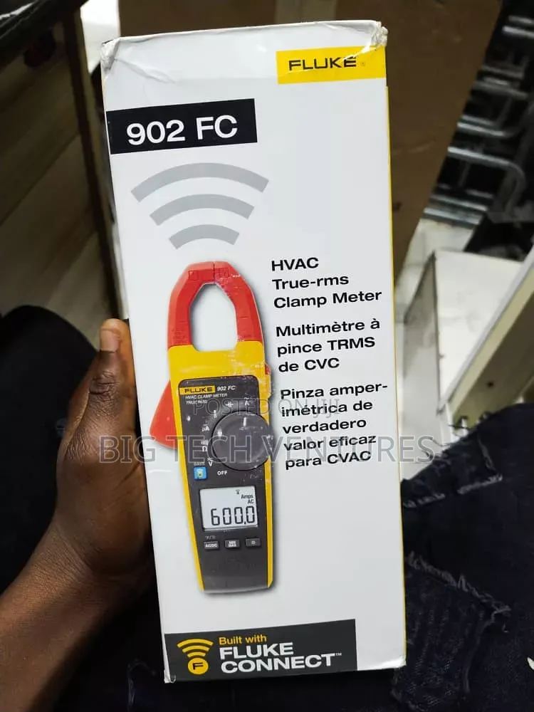 The Image Shows the Box for a Fluke 902 FC HVAC True-RMS Clamp Meter.