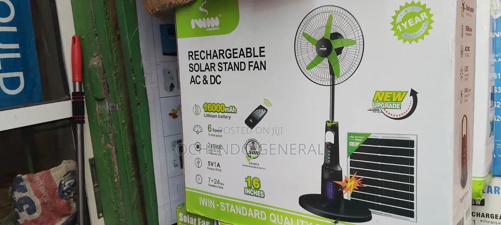 16inch Win Insert Solar Fan. 12 Hours Long Lasting
