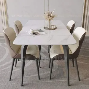 ​High-Quality 4-Chairs Marble Top Dining Table Set