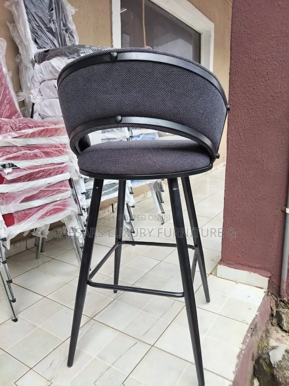 Padded Fabric Bar Stool With Curved Backrest