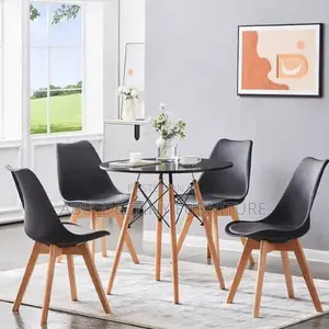 4-Seater Dining Set (Black + Wooden Legs)