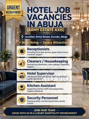 Hotel Vacancies in Abuja - Receptionist, Cleaner, Supervisor, Security