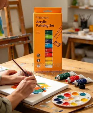 Whsmith Acrylic Paints 12ml Quick Drying Pack of 12 + Brush