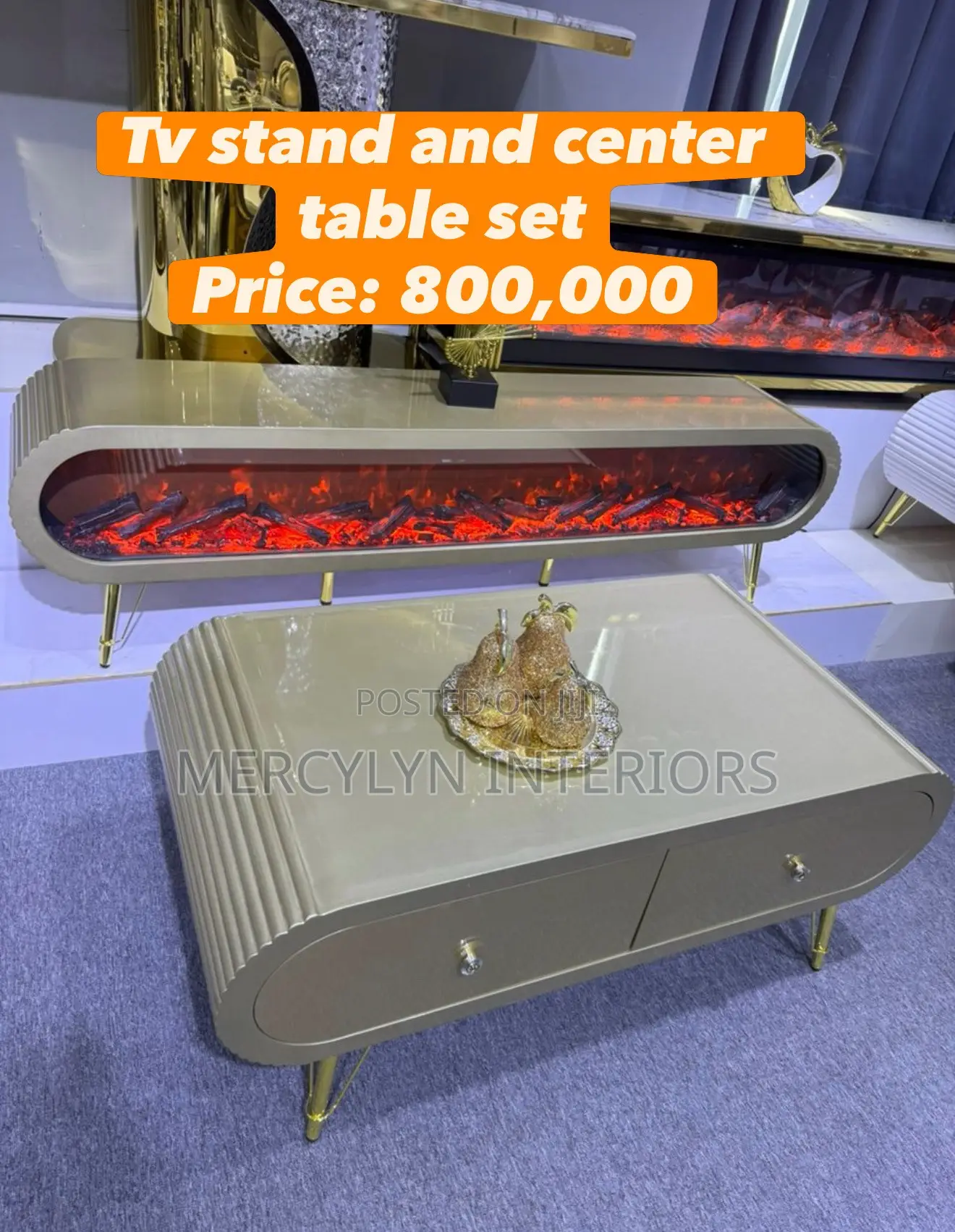 Artificial Fireplace TV Stand and Center Table Set