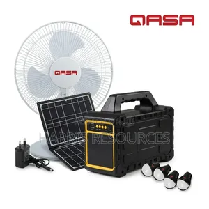 Qasa Dc Table Fan + Solar System With 4 Bulbs Bluetooth Player + Panel