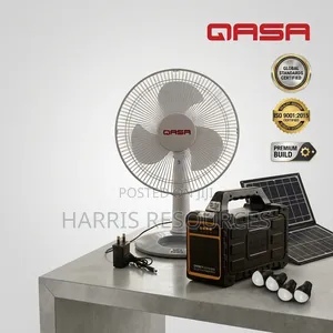 Qasa Dc Table Fan + Solar System With 4 Bulbs Bluetooth Player + Panel
