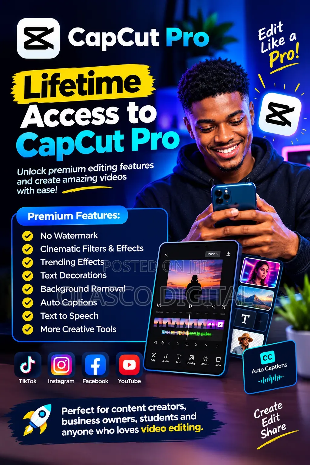 Get CapCut Pro Premium Lifetime Access | No Watermark