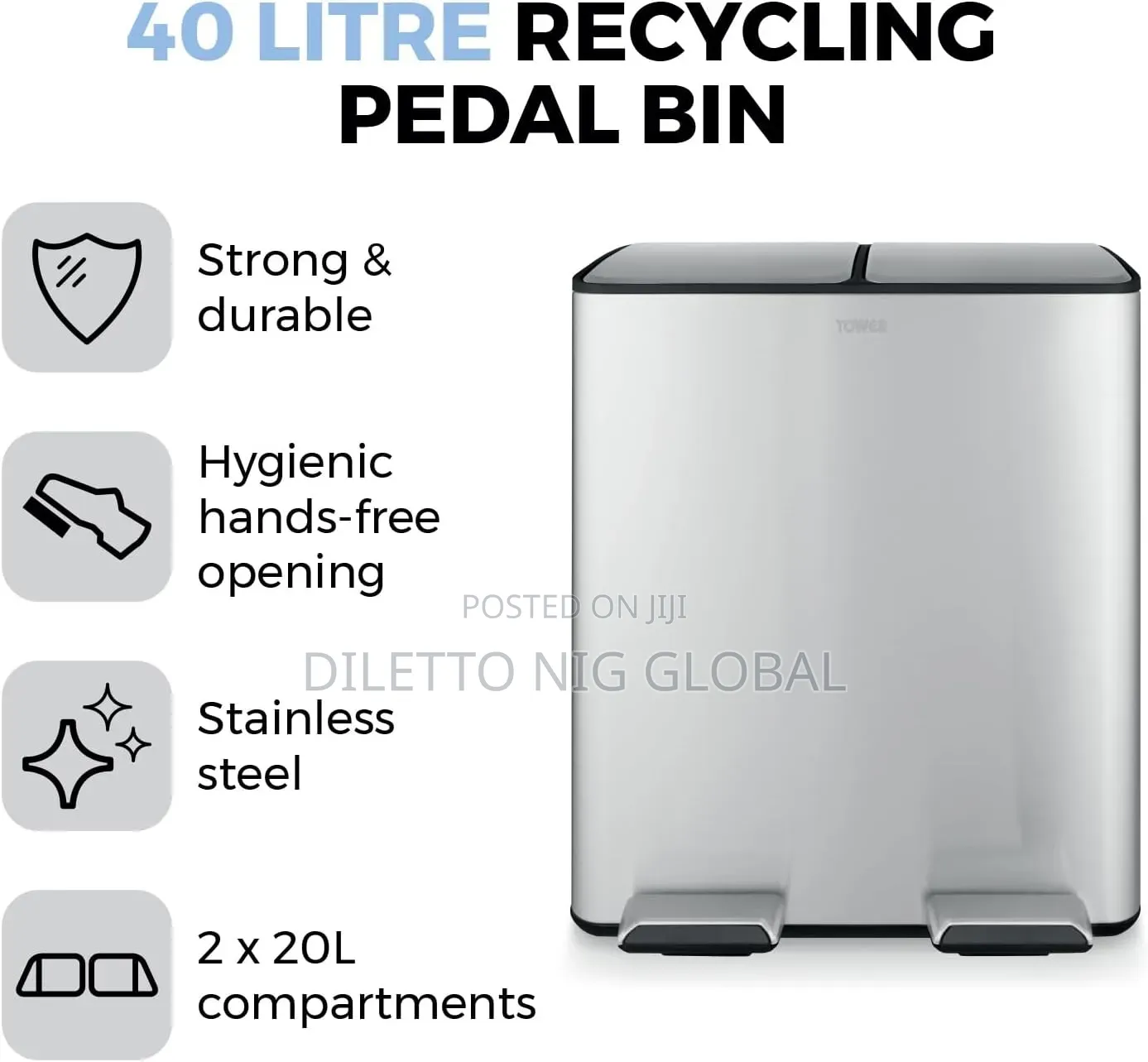 Tower 40L Recycling Pedal Bin
