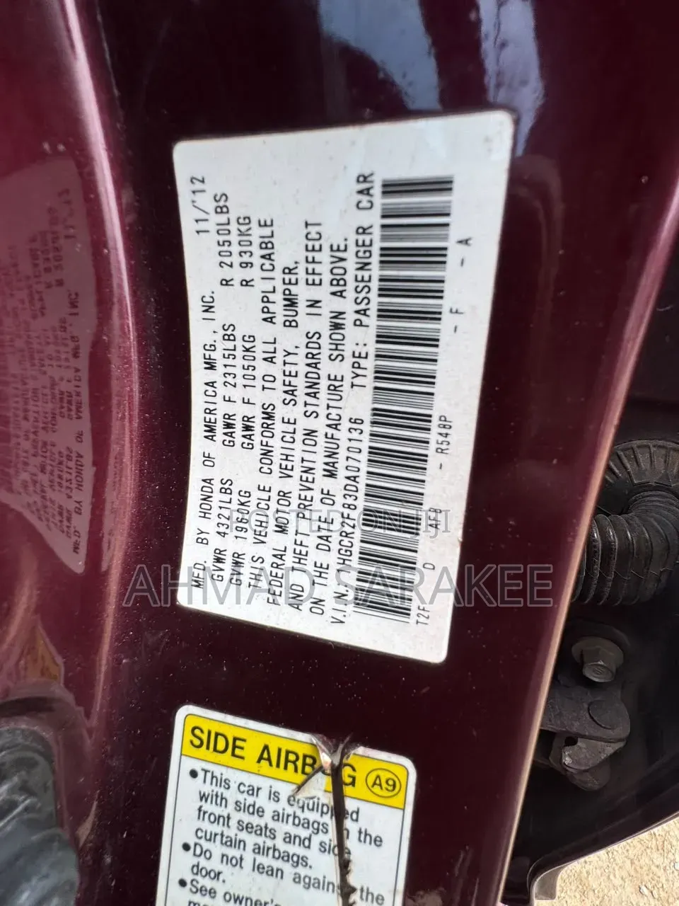 Honda Accord 2014 Maroon