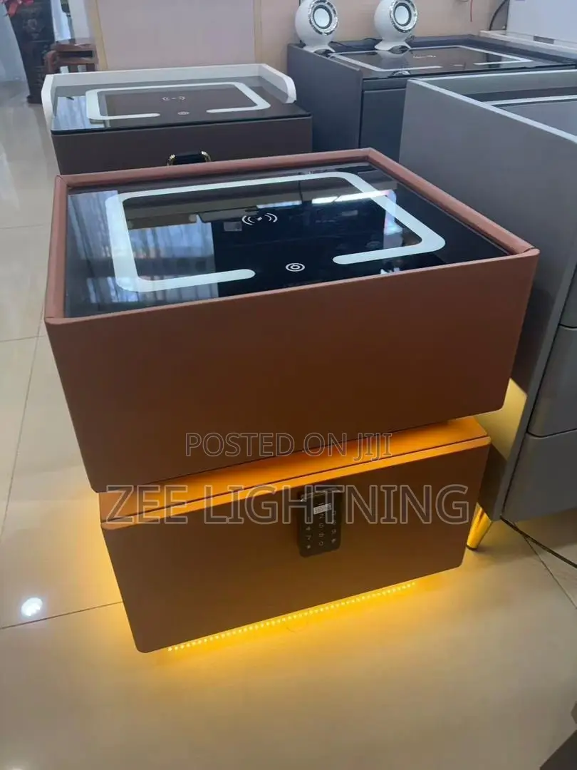 Smart Bedside Table With Safe Lock, Wireless Charger and Sensor Lights