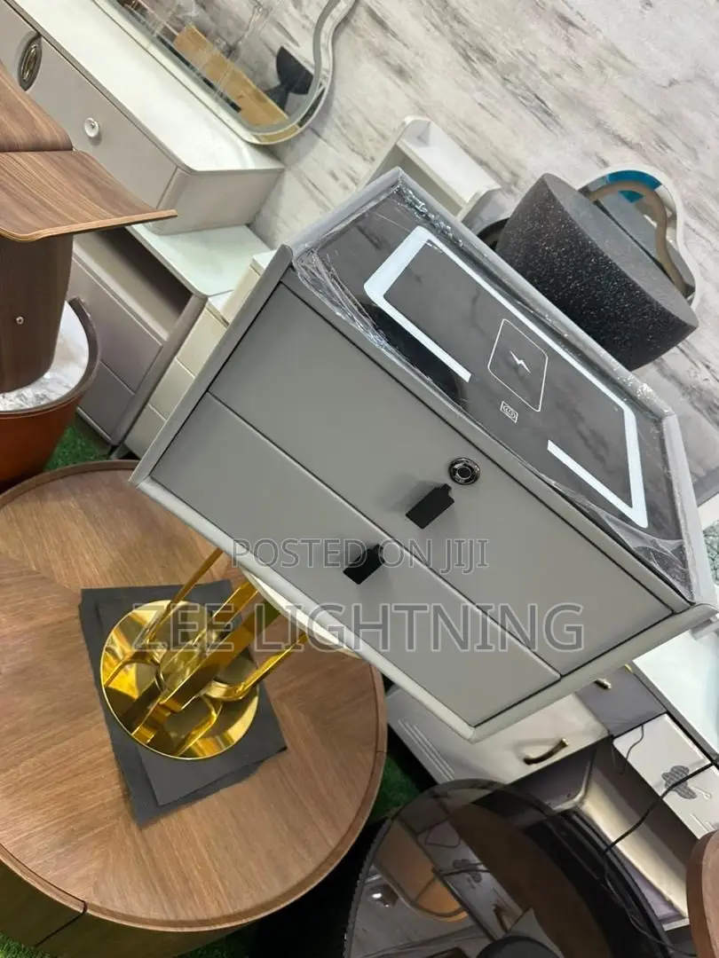 Smart Bedside Table With Safe Lock, Wireless Charger and Sensor Lights