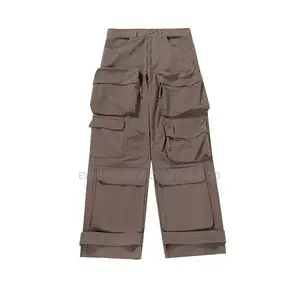 Baggy, Multi-Pocket Tactical Cargo Pants in a Greyish-Brown