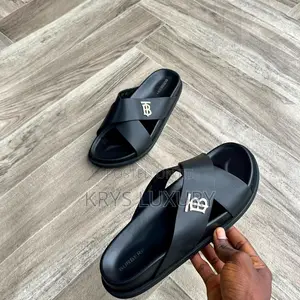 Burberry TB Cross-Strap Luxe Slide - Black
