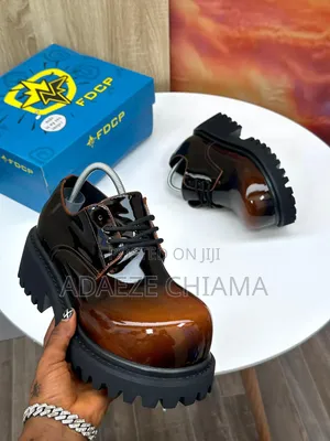 FDCP Classic Patent Leather Lace-Up Platform Derby Shoe.