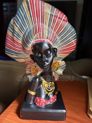 Elegant Large African Lady Statue and Figurine With Dangling Ear Rings